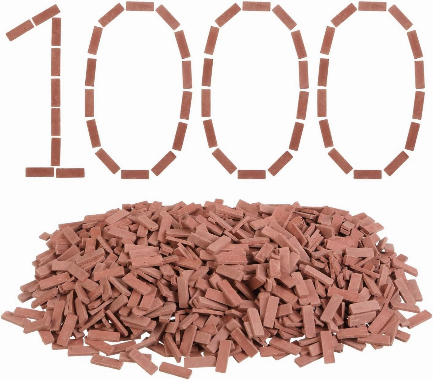 1000 pcs, Mini Bricks for Crafts, Tiny Bricks for Landscaping, Miniature Pavement Bricks, Red Miniature Bricks, 1/12 Scale Accessories