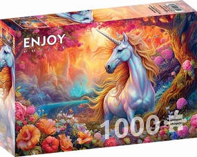1000 Pieces Jigsaw Puzzle for Adults – Matte Finish, Soft Touch, Sturdy and Unique Pieces, Tight Fit, Vivid Colors, Missing Pieces Service – Magical Unicorn in Fantasy Flower Forest – by ENJOY Puzzle