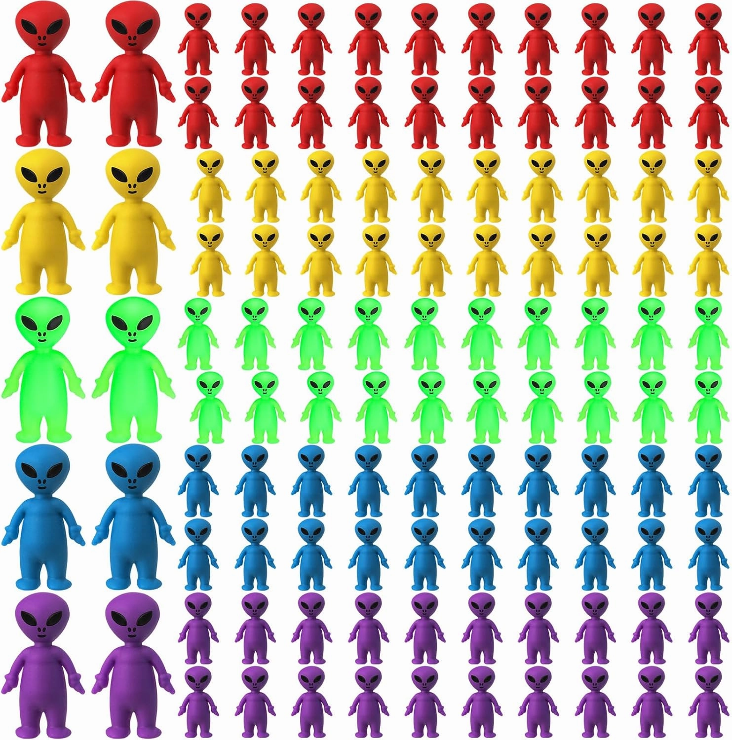 100 Pcs Mini Alien Figures Bulk Colorful Glow in The Dark Small Little Alien Figurines for Space Party Favors Hide and Seek Rubber Tiny Toy Action Figure for Easter Birthday Goodie Bag