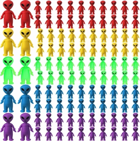 100 Pcs Mini Alien Figures Bulk Colorful Glow in The Dark Small Little Alien Figurines for Space Party Favors Hide and Seek Rubber Tiny Toy Action Figure for Easter Birthday Goodie Bag