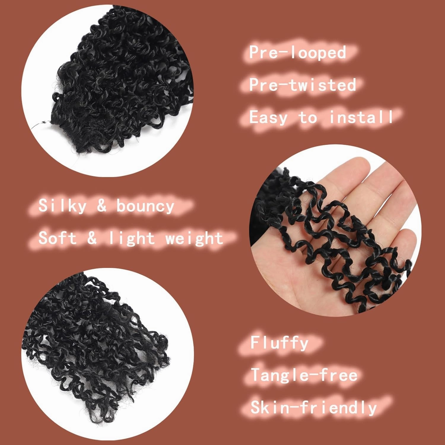 10 Packs Yanky Twist Crochet Braids Hair 10 Inch Pre-Twisted Passion Twist Crochet Hair, Fluffy Mini Passion Twist Hair Spring Twist Senegalese Twist Braids 1B