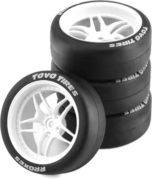 1/10 RC Drift Tires and Plastic Wheels Rims Rally Racing Tyres 12mm Hex for 1:10 Scale On Road Touring Street Car Tamiya Traxxas HPI KYOSHO XV02 XV01 TT01 TT02 PTG2 A959 4PCS (C White)