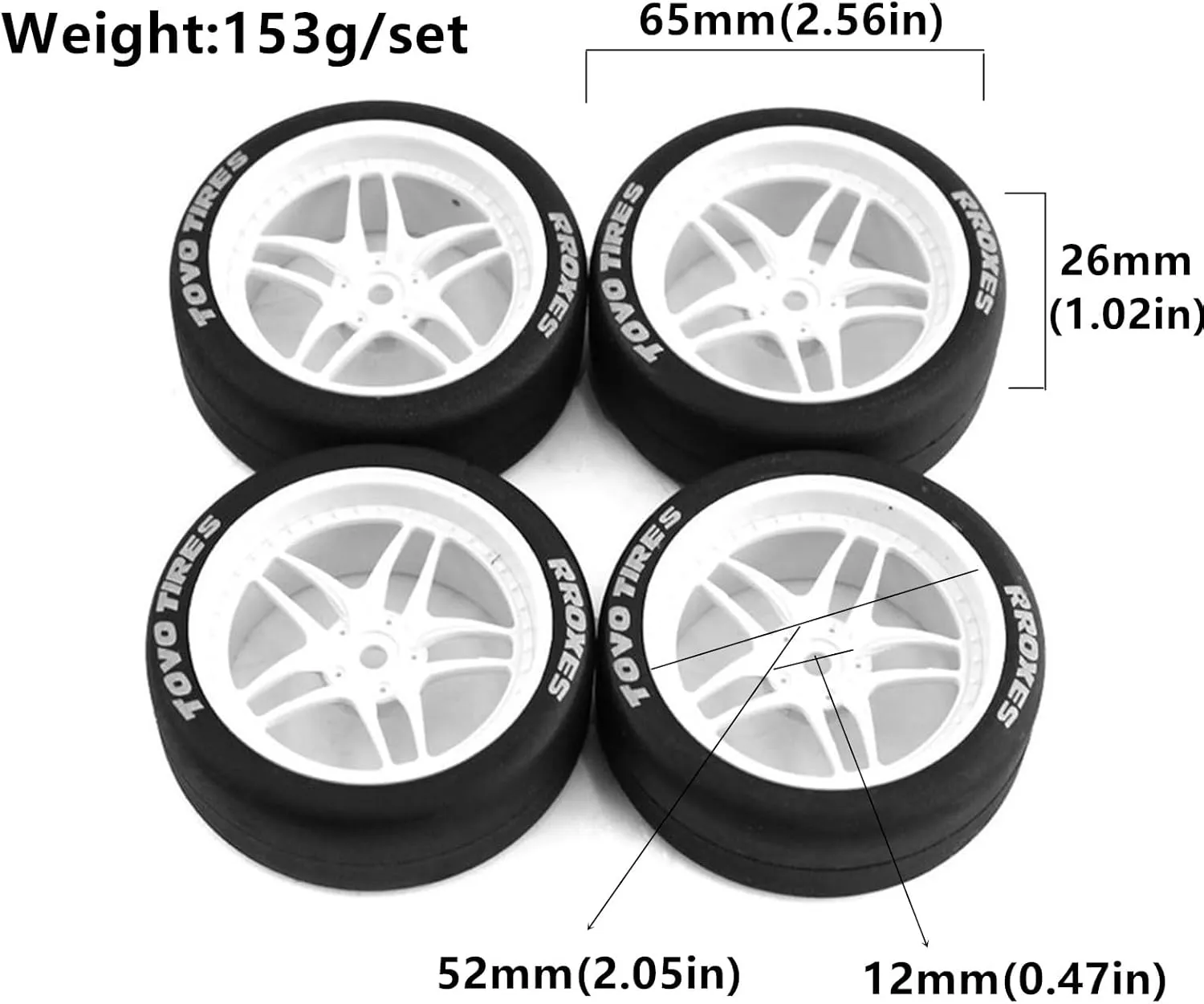 1/10 RC Drift Tires and Plastic Wheels Rims Rally Racing Tyres 12mm Hex for 1:10 Scale On Road Touring Street Car Tamiya Traxxas HPI KYOSHO XV02 XV01 TT01 TT02 PTG2 A959 4PCS (C White)