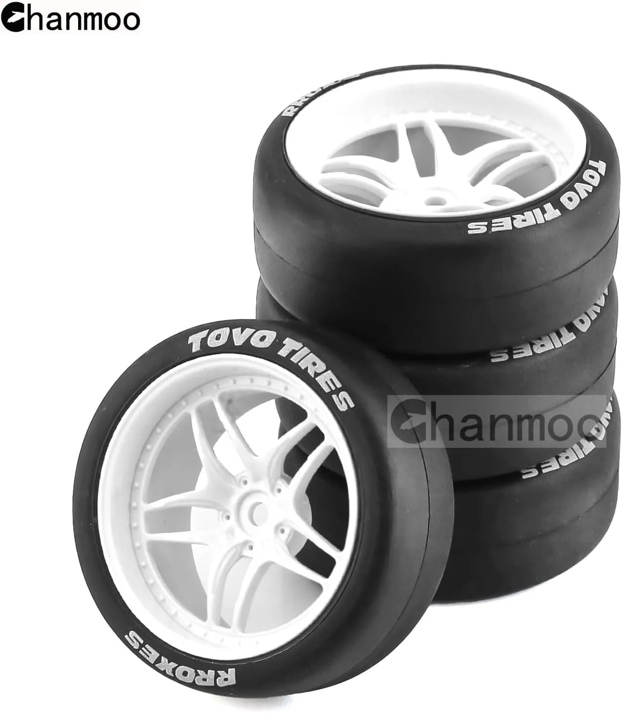 1/10 RC Drift Tires and Plastic Wheels Rims Rally Racing Tyres 12mm Hex for 1:10 Scale On Road Touring Street Car Tamiya Traxxas HPI KYOSHO XV02 XV01 TT01 TT02 PTG2 A959 4PCS (C White)