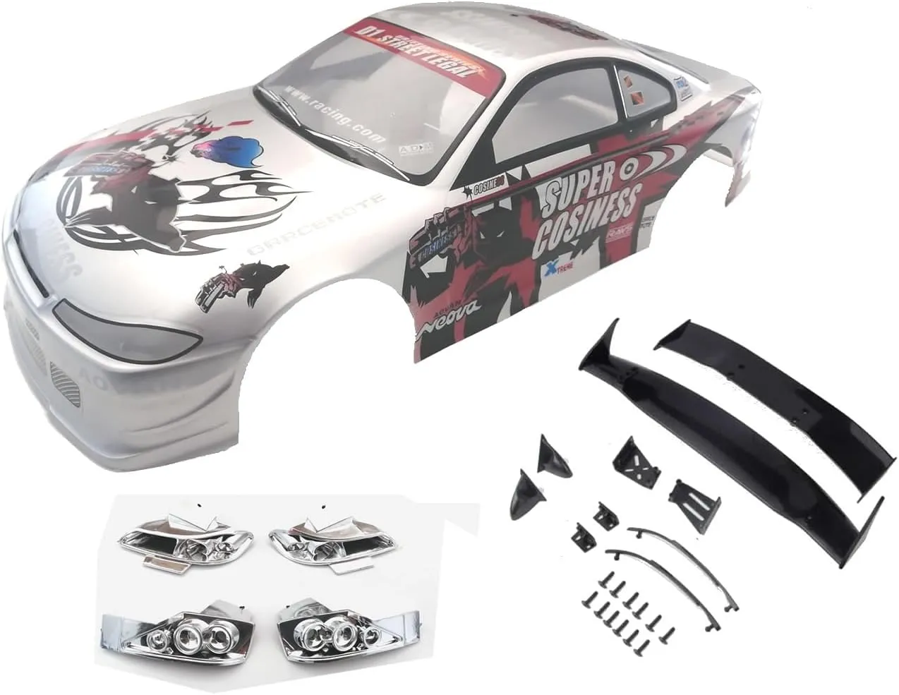 1/10 Scale RC Painted Precut Drift Racing Touring Onroad Car Body Shell Width 190mm with Wing Mirror Accessories (S15 Ghost)