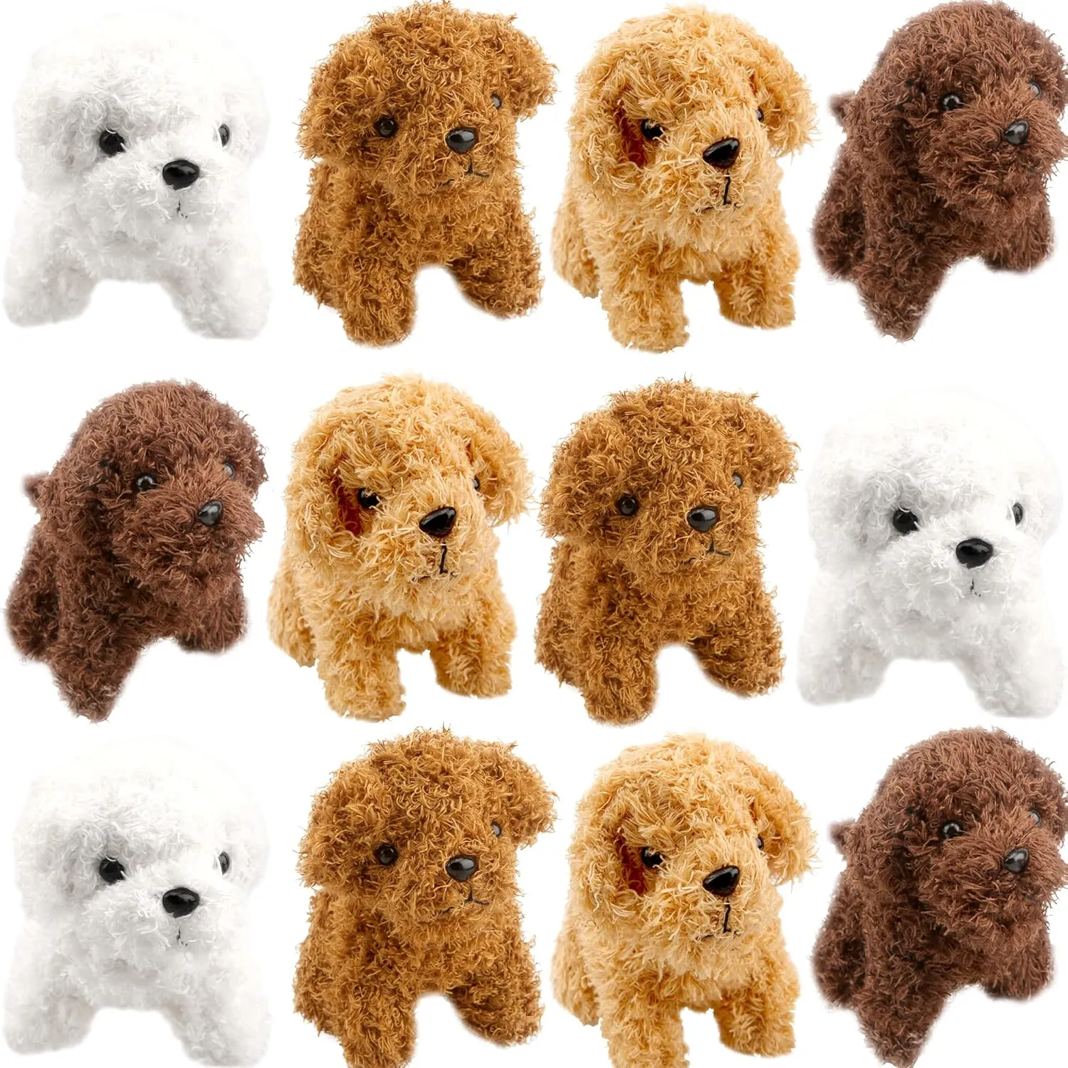 12 Pack 4.72 Inch Mini Teddy Plush Stuffed Puppy Dog Animal Toy for Pendant Keychain Baby Shower Birthday Carnival Prizes Bag Fillers, 4 Colors (Puppy Dog Color 1)