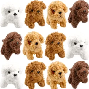 12 Pack 4.72 Inch Mini Teddy Plush Stuffed Puppy Dog Animal Toy for Pendant Keychain Baby Shower Birthday Carnival Prizes Bag Fillers, 4 Colors (Puppy Dog Color 1)