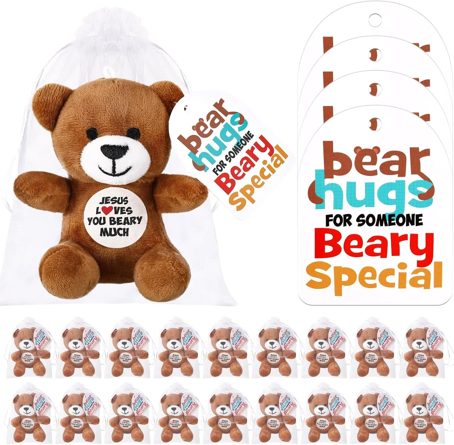 12 Pcs Jesus Loves You Beary Much Stuffed Bears Gifts 4" Religious Plush Christian Bible Verse Bears for Religious VBS Party Favor Gift Box Stuffers