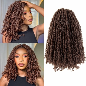 12 Inch 10 Packs Yanky Twist Crochet Hair Pre-twisted Light Brown Kinky Mini Spring Twist Small Curly Senegalese Twist Braids (30#), 30#(Medium Dark Brown)