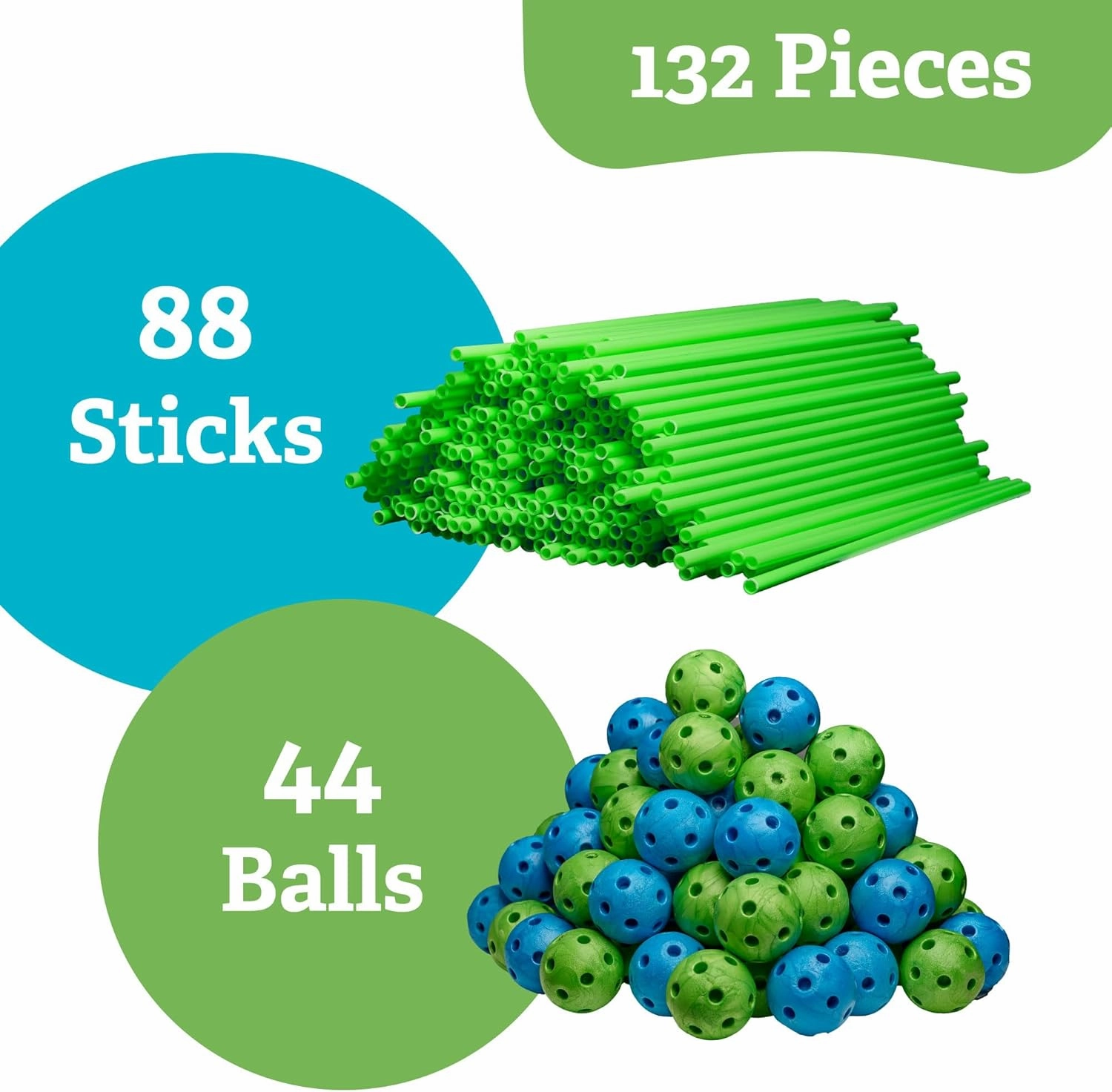 132 Piece Glow in The Dark Fort Building Kit - Indoor Play Engineering Set with Connecting Sticks & Balls - Creative STEM Building Toys for Kids Play Spaces, Tents & Hideouts