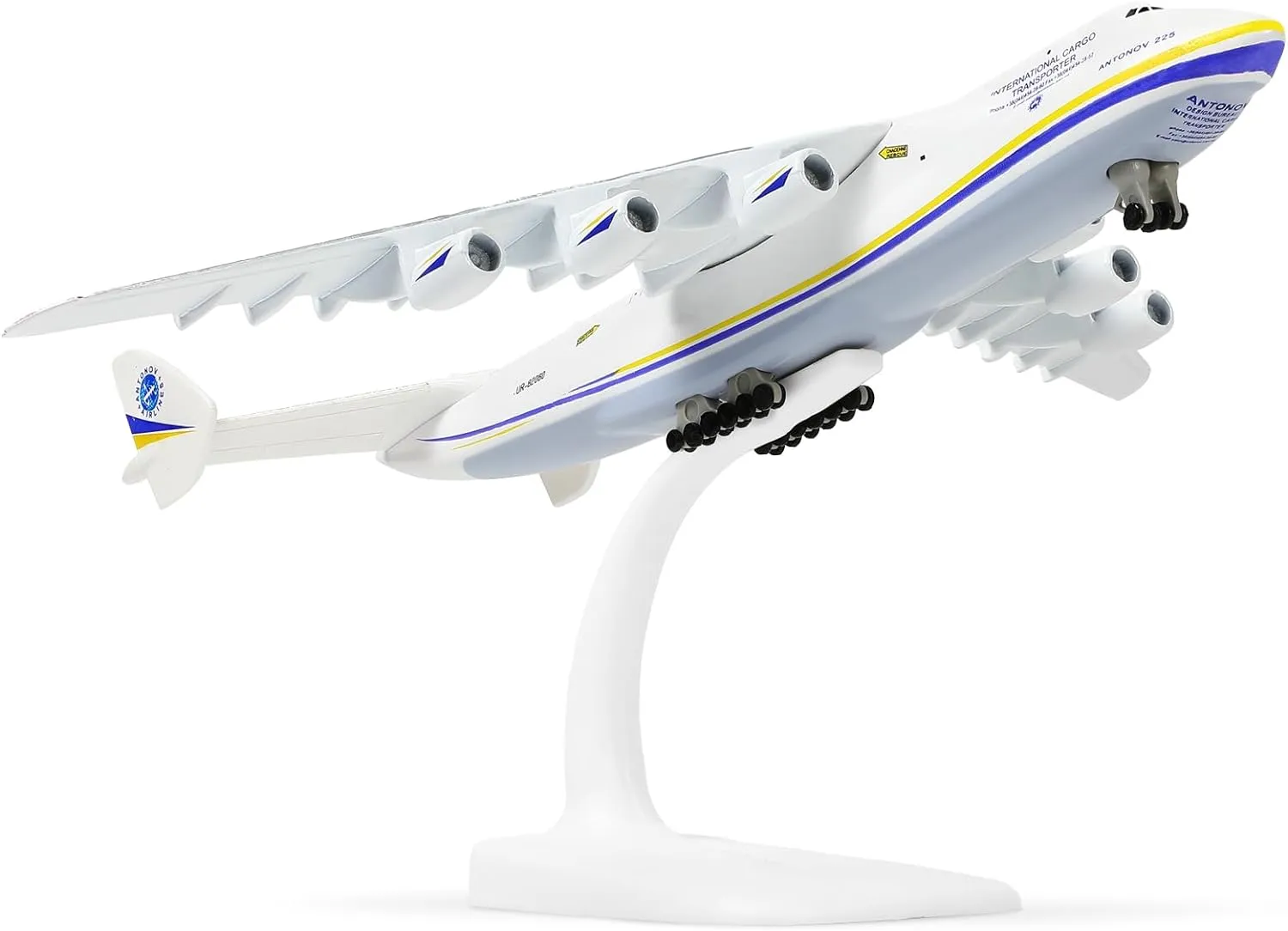 1/400 Scale Antonov An-225 Mriya Military Transport Aircraft Miniature Ukrainian Painting Metal Die-cast Carrier Airplane Model with Metal Stand for Aviation Enthusiasts Adults Collection