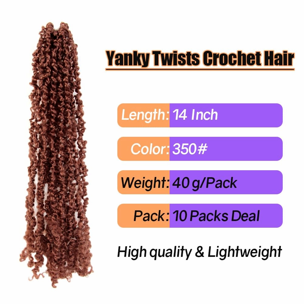 14 Inch 10 Packs Yanky Twist Crochet Hair Pre-twisted Ginger Red Kinky Mini Spring Twist Small Curly Senegalese Twist Braids (350#)