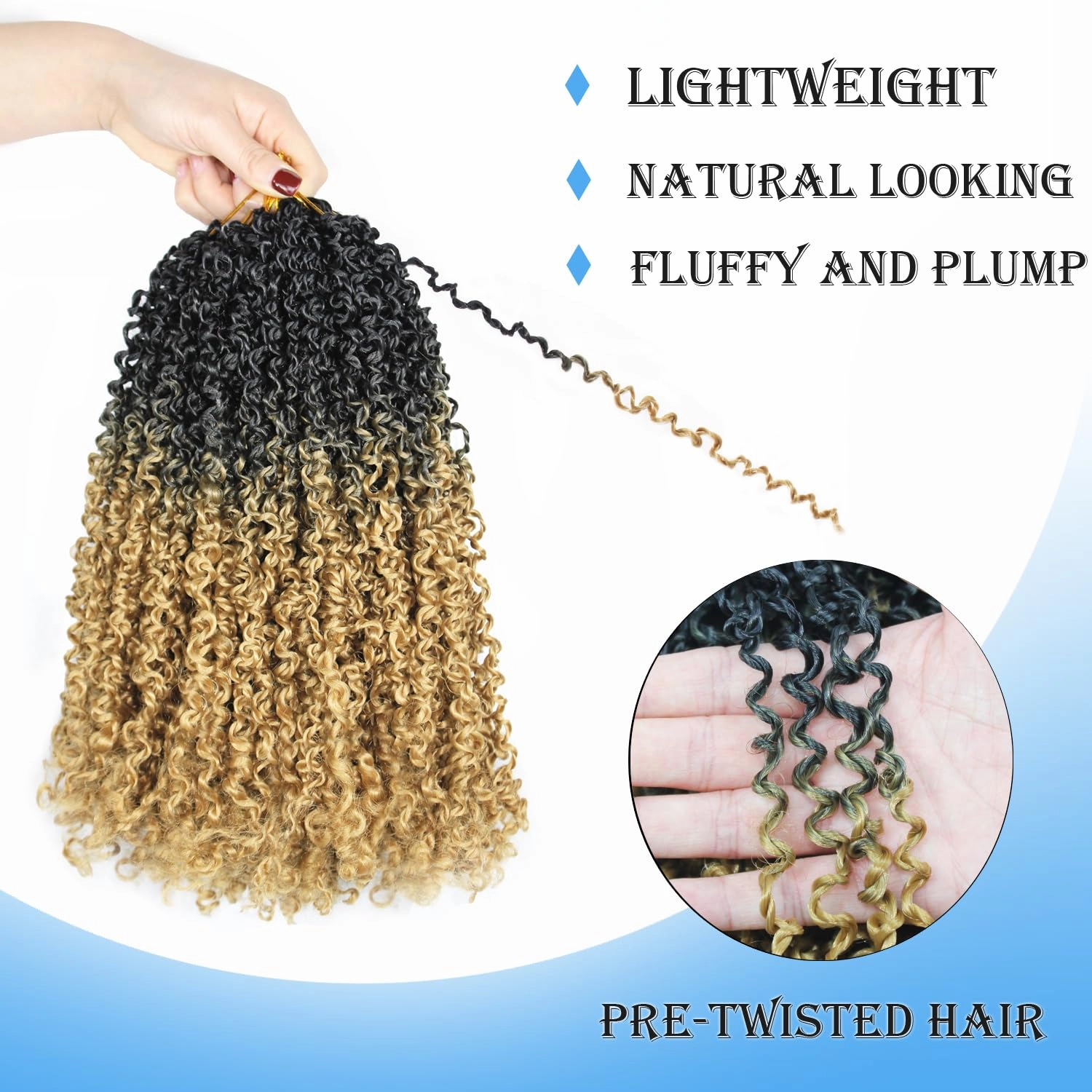 14 Inch 9 Packs Yanky Twist Crochet Hair Pre-Twisted Curly Braiding Hair Extensions Pre-looped Senegalese Twist Braids Synthetic Curly Crochet Hair For Black Women(14inch, 9pack, 1b/27)