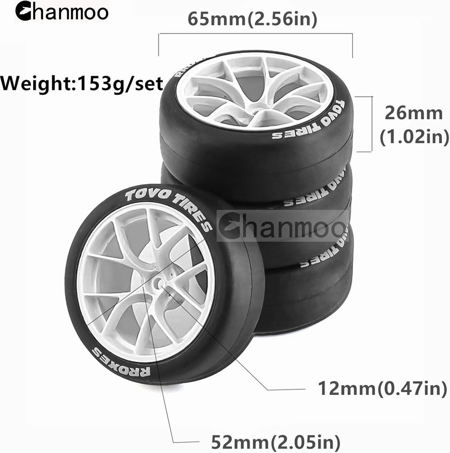 1/10 RC Drift Tires and Plastic Wheels Rims Rally Racing Tyres 12mm Hex for 1:10 Scale On Road Touring Street Car Tamiya Traxxas HPI KYOSHO XV02 XV01 TT01 TT02 PTG2 A959 4PCS (B White)