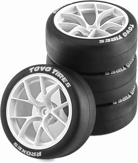 1/10 RC Drift Tires and Plastic Wheels Rims Rally Racing Tyres 12mm Hex for 1:10 Scale On Road Touring Street Car Tamiya Traxxas HPI KYOSHO XV02 XV01 TT01 TT02 PTG2 A959 4PCS (B White)