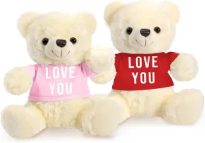2 Pcs Bear Plush Stuffed Animal 10 Inch Love You Bear Proposal Gifts for Her Girlfriend Wedding Anniversary Baby Shower Party Decorations
