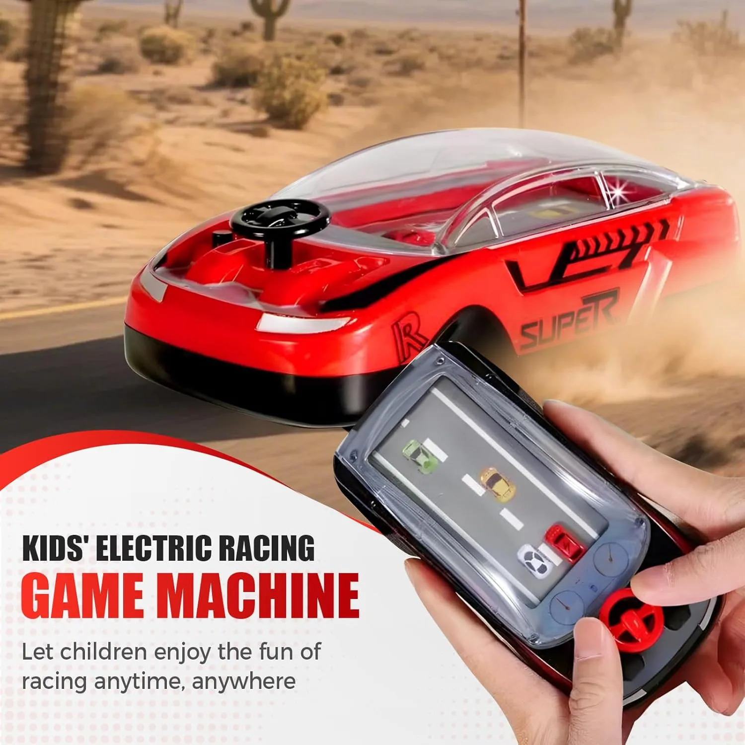 2025 Upgrade Handheld Racing Car Game, Simulation Steering Racing Adventure Game with Steering Wheel, Portable Interactive Educational Racing Car Toy with Music for Boys Girls (Red)