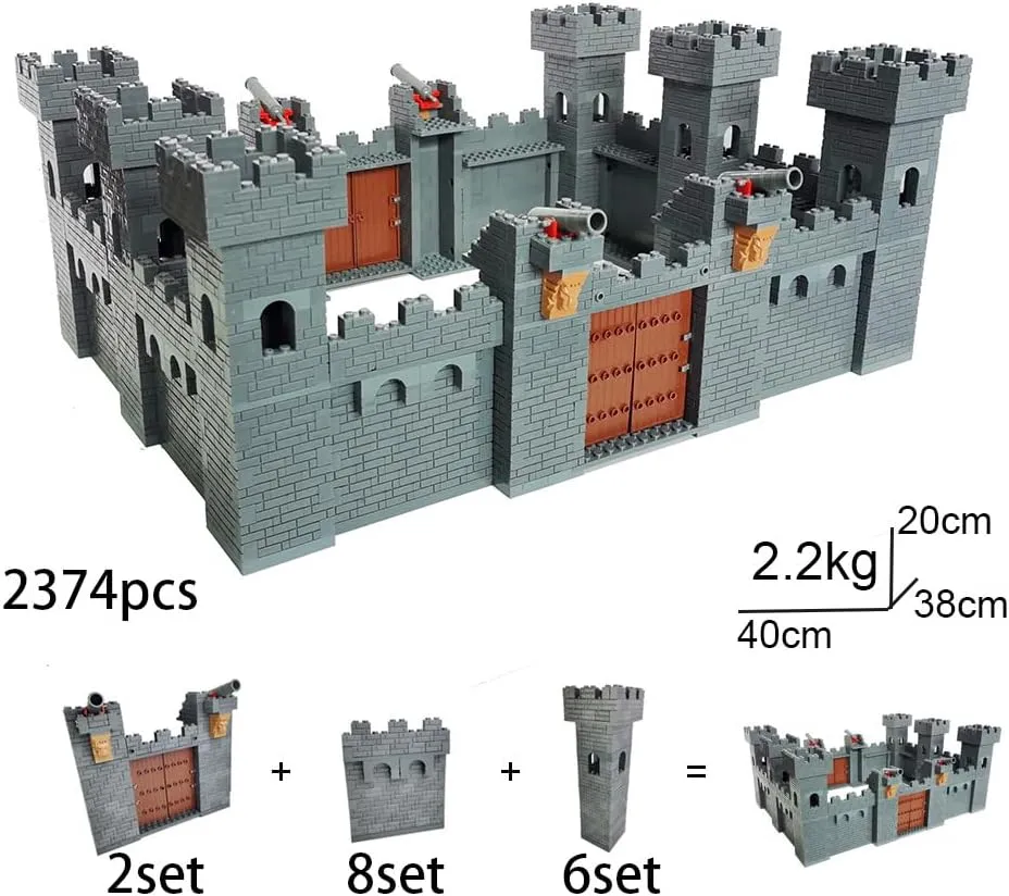 2374pcs DIY Stronghold Medieval Castle for Military Battle Building Block Knights Warrior Middle Age Fortress Brick Set