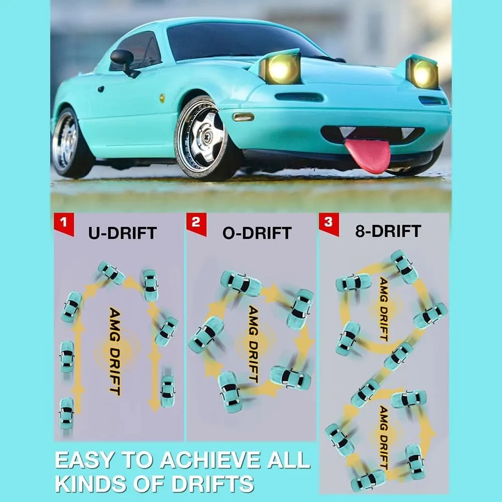 2.4GHz 1/18 Scale Mini RC Drift Car with Brushed High-Speed Motor, 10KM/H High Speed RC Cars with Gyroscop & LED Flip Lights for Adults