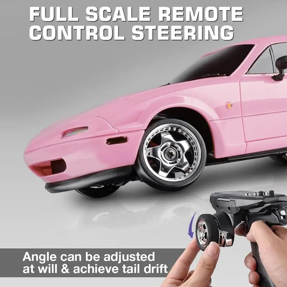 2.4GHz 1/18 Scale Mini RC Drift Car with Brushed High-Speed Motor, 10KM/H High Speed RC Cars with Gyroscop & LED Flip Lights for Adults