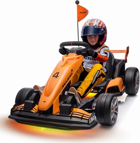 24V Kids Electric Go Kart, Licensed McLaren F1 Drift Kart Car with Dual 200W Motors, Adjustable Seat, 6 Safety Upgrades, CVT Speed Mode, Anti-Skid Tires & LED Lights for Ages 6-12 (Orange)
