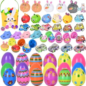 26 Pack Prefilled Easter Eggs with Animal Pull Back Cars Toys, Easter Eggs Filled with Toys Inside,Easter Egg Hunt Basket Stuffers Kit Class Prizes Gift Easter Egg Filleds for Kids Party Favor