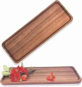 2 Wooden Serving Plate Set, rectangular natural solid wood, acacia wood Dim sum plate. Ideal for serving desserts, fruits and snacks. (11.5x4.1 inches)