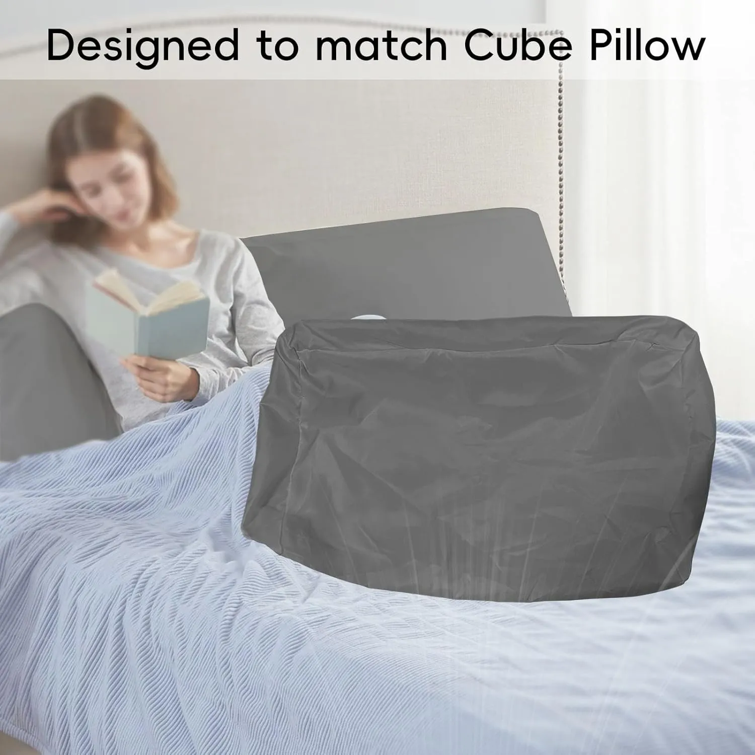 2pcs Pillowcase for Cube Pillow with Hidden Zip，Pillowcase ONLY，Cube Pillow case（24"x12"x5.5"，Grey）