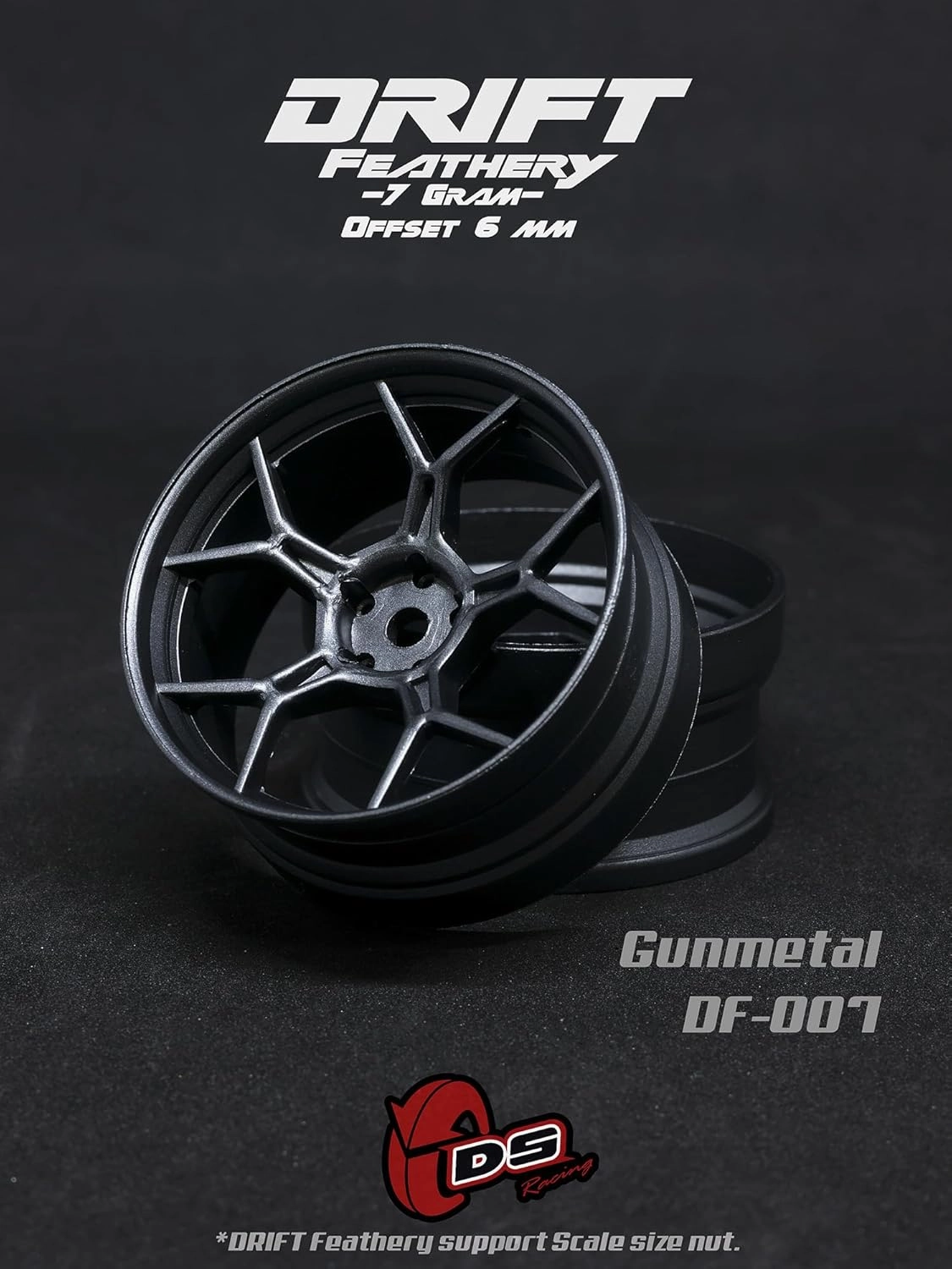 2PCS 1/10 RC Feathery Light Split Spoke Drift Wheels Rims, 6mm Offset, 7gram, for Traxxas HSP Tamiya HPI Kyosho Yokomo Drifting Car (Gunmetal)
