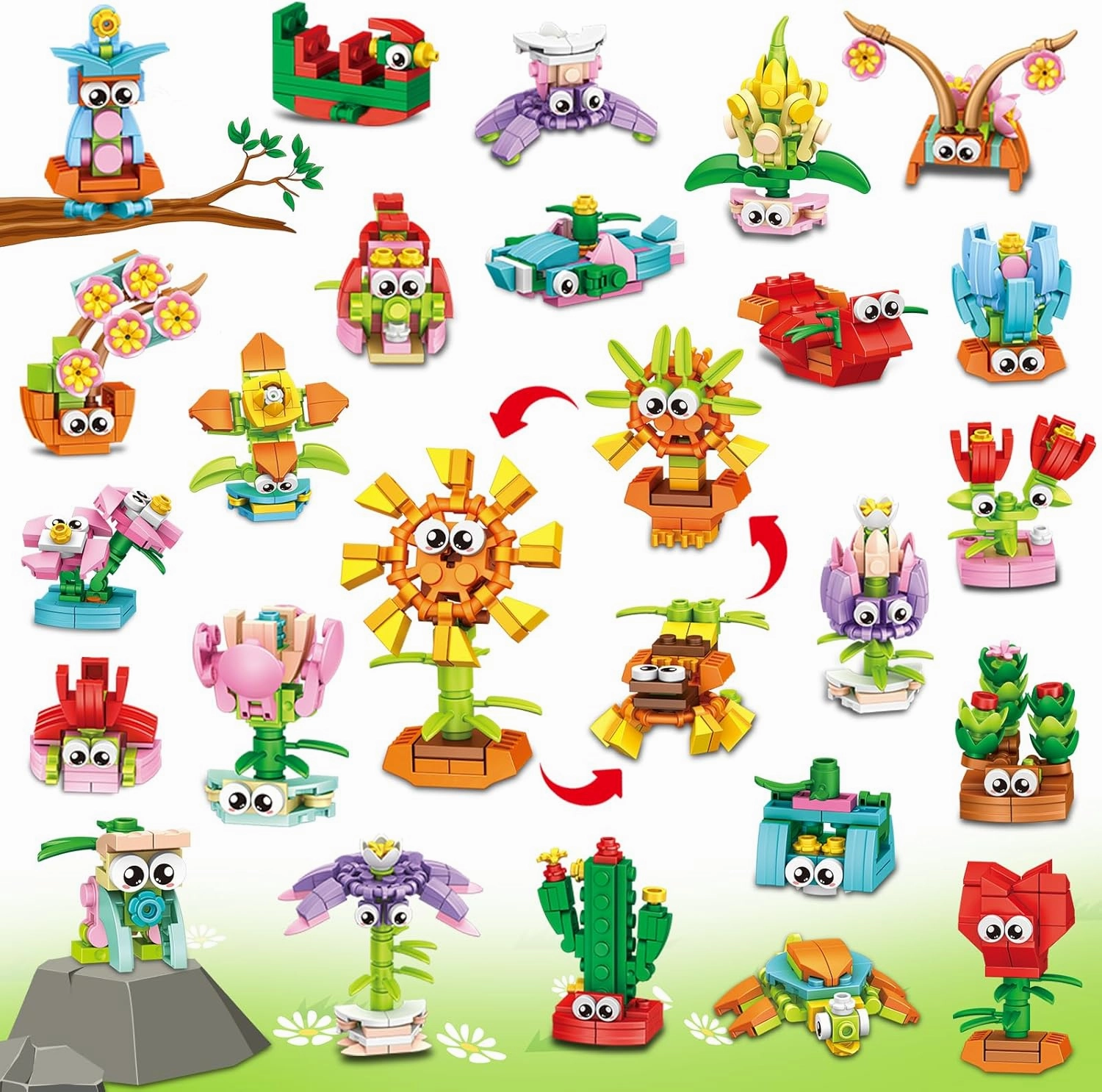 36 Packs Party Favors Building Blocks, Ideal for Kids Classroom Exchange, Flower Bouquets Building Set, Mini Building Flower Set, DIY Unique Great Brithday Gifts for Girls Womens
