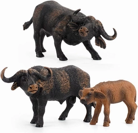 3 Pcs African Safari Bull Action Figure Toy, Realistic Buffalo Figurines Collection Playset Preschool Science Educational Learn Cognitive Props，