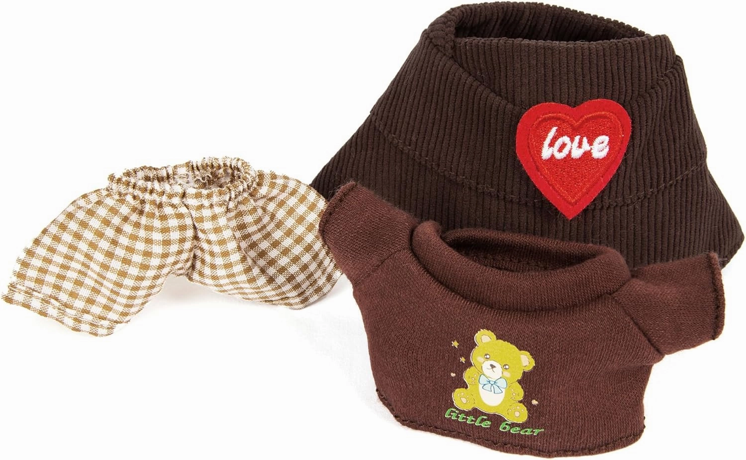 3-Piece Doll Clothes for 17cm Doll – Stylish Fisherman Hat Set, Kawaii Doll Outfits with Accessories for Collectors or Display - Coffee Bear (No Doll)