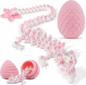 3D Printed Dragon Egg – 12in Articulated Cherry Blossom Dragon Figurine, Fidget Toy & Desk Decor, Flexible Fantasy Collectible Gift for Adults, Teens & Anime Fans