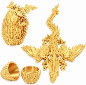 3D Printed Flying Dragon Egg with Articulated Dragon Inside – Toys&Gifts for Kids,Home Decor,Creative Ornaments,Birthday,Easter (Golden,Medium)