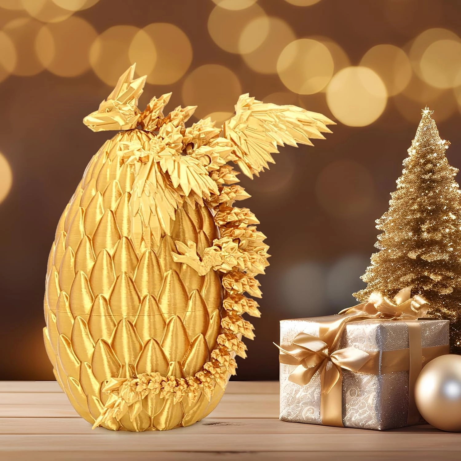 3D Printed Flying Dragon Egg with Articulated Dragon Inside – Toys&Gifts for Kids,Home Decor,Creative Ornaments,Birthday,Easter (Golden,Medium)
