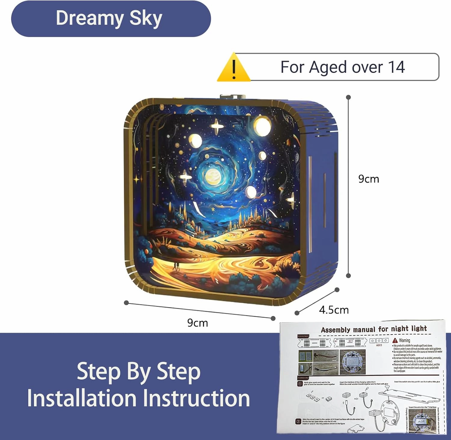 3D Wooden Puzzle Night Light,DIY 3D Puzzles for Adults with Touch Night Light, New Year Gifts, Birthday Gifts for Teen, Desk Decor for DIY Puzzle Lovers, Men and Women (Dreamy Sky)