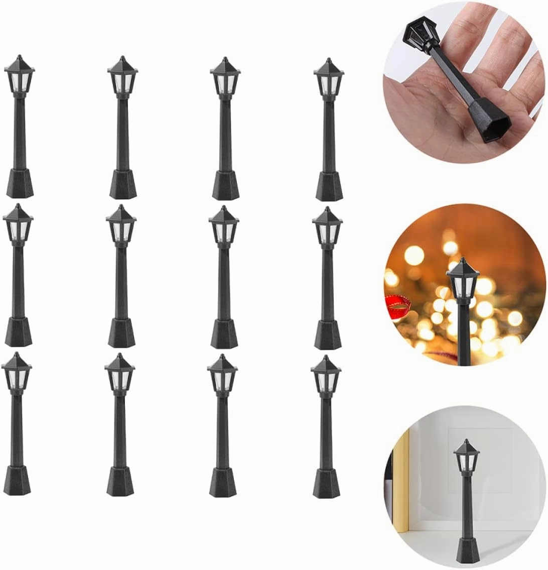 48pcs Street Light Model Compact Simulation Lamps for Dollhouse Decor Miniature Scene Accessories Led Lanterns for Landscape and