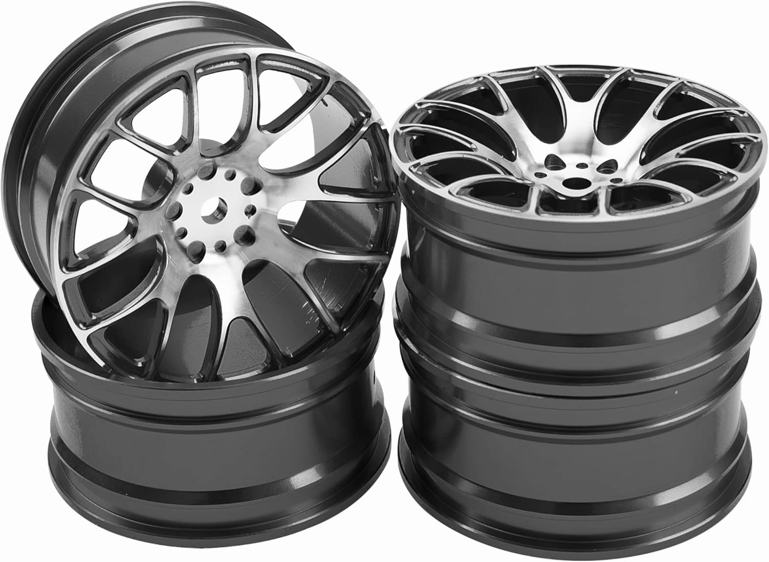 4Pack HIRCQOO Metal Wheel Rims 12mm Hex Hub Compatible with 1/10 On-Road Racing Touring Drift Car Tamiya TT-01 Kyosho RedCat Sakura D4 XIS HSP 1/10 RC Scales,Width 26mm (Black)
