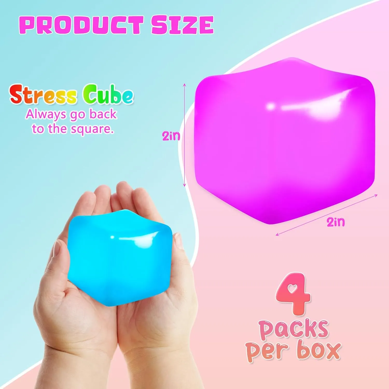 4pcs Fidget Toy Stress Cubes Squishy Ice Cube, Sensory Fidget Toys Stress Balls for Kids Adults, Anxiety Relief Square Shape Squeeze Ball for Your Best Mellow and Chill