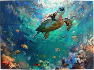 500 Piece Vibrant Jigsaw Puzzle Majestic Sea Turtle In Coral Paradise,Vibrant Fish & Colorful Reef Ecosystem,Exercise Hands-On Skills And Thinking,Classic Summer Gift