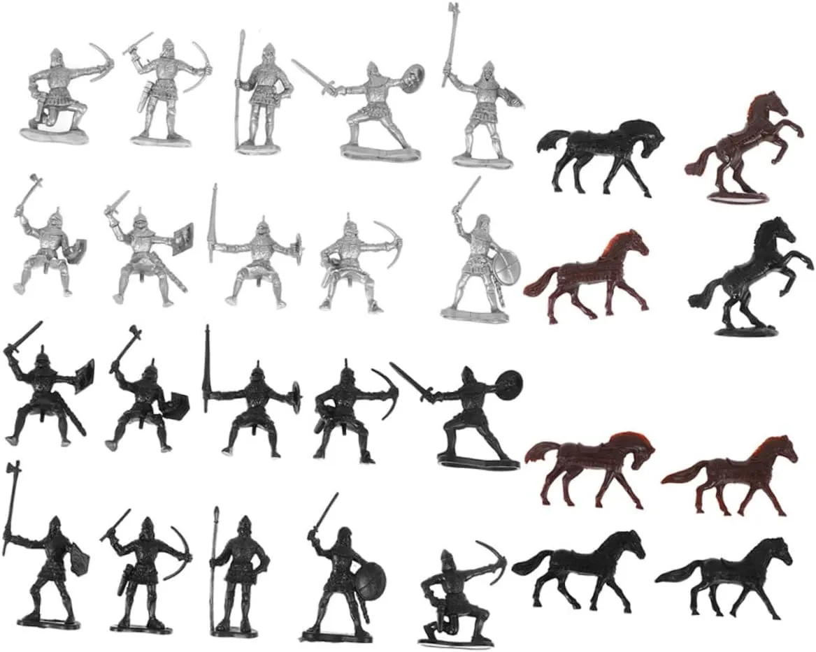 56Pcs Medieval Soldiers Model Soldiers Horses Figures Creative for Decor and