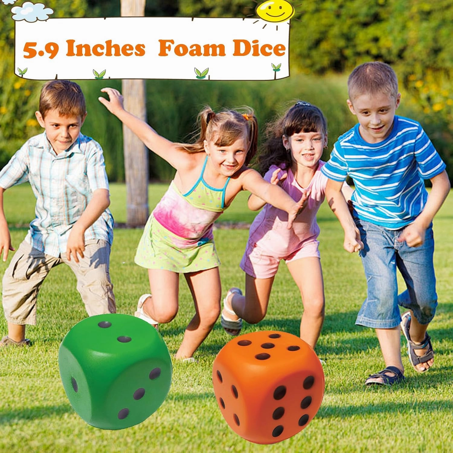 5.9inches/15cm Gaint PU Foam Dice-Large Foam Dices with Dots, Great Soft Dices for Parent-Child Activities Stress-reducing Toys Educational Activities (Yellow)