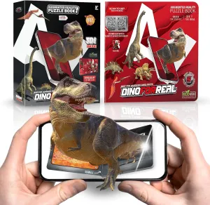 5in1 3D Dinosaur Augmented Reality Puzzle Book with Free Interactive App, Ideal Dinosaur Toys Flashcards for Kids 3 , Educational Toddler Puzzles for Home and Classroom Use, Best to Learn Dino Facts