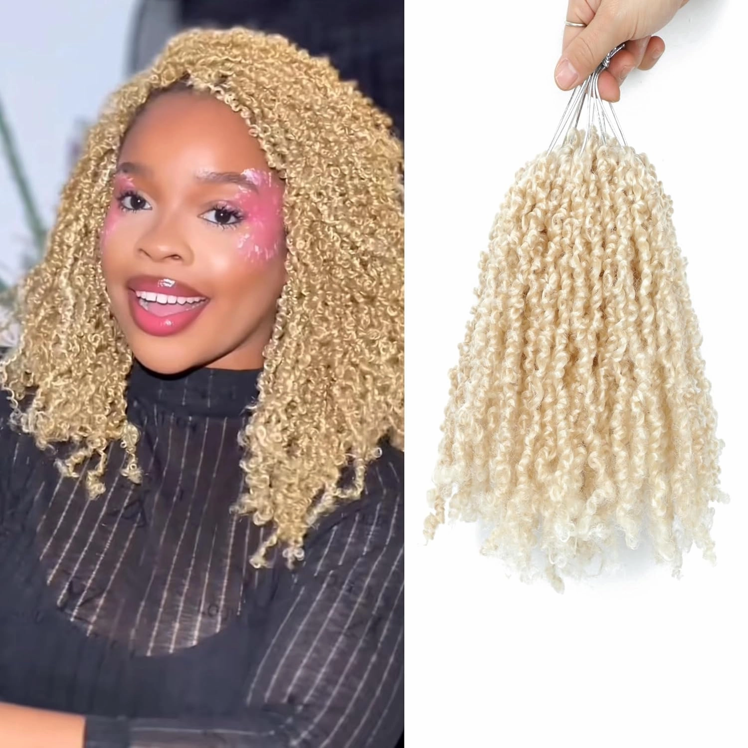 613 Blonde Yanky Twist Crochet Hair 8 Inch 8 Packs Crochet Yanky Twist Hair Spring Mini Twist Hair Extensions Bohemian Passion Twists Braiding Hair for Black Women