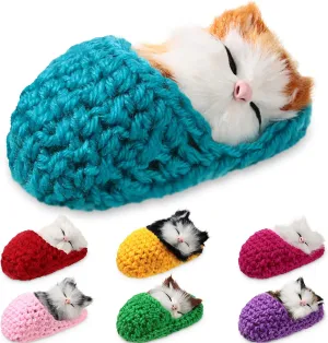 7 Pieces Sleeping Cats Doll Fluffy Mini Kittens with Meows Sounds Sleeping Kitten Toy Decors Graduation Gifts for Home Table Car Decor Kids, Opening Eyes