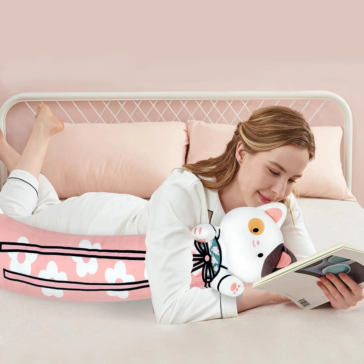 70cm Long Cat Plush Body Pillow - 28' Cherry Blossom Cute Cat Plush Soft & Huggable Throw Pillow for Girls, Boys & Lovers - Pink, 27.6in/70cm
