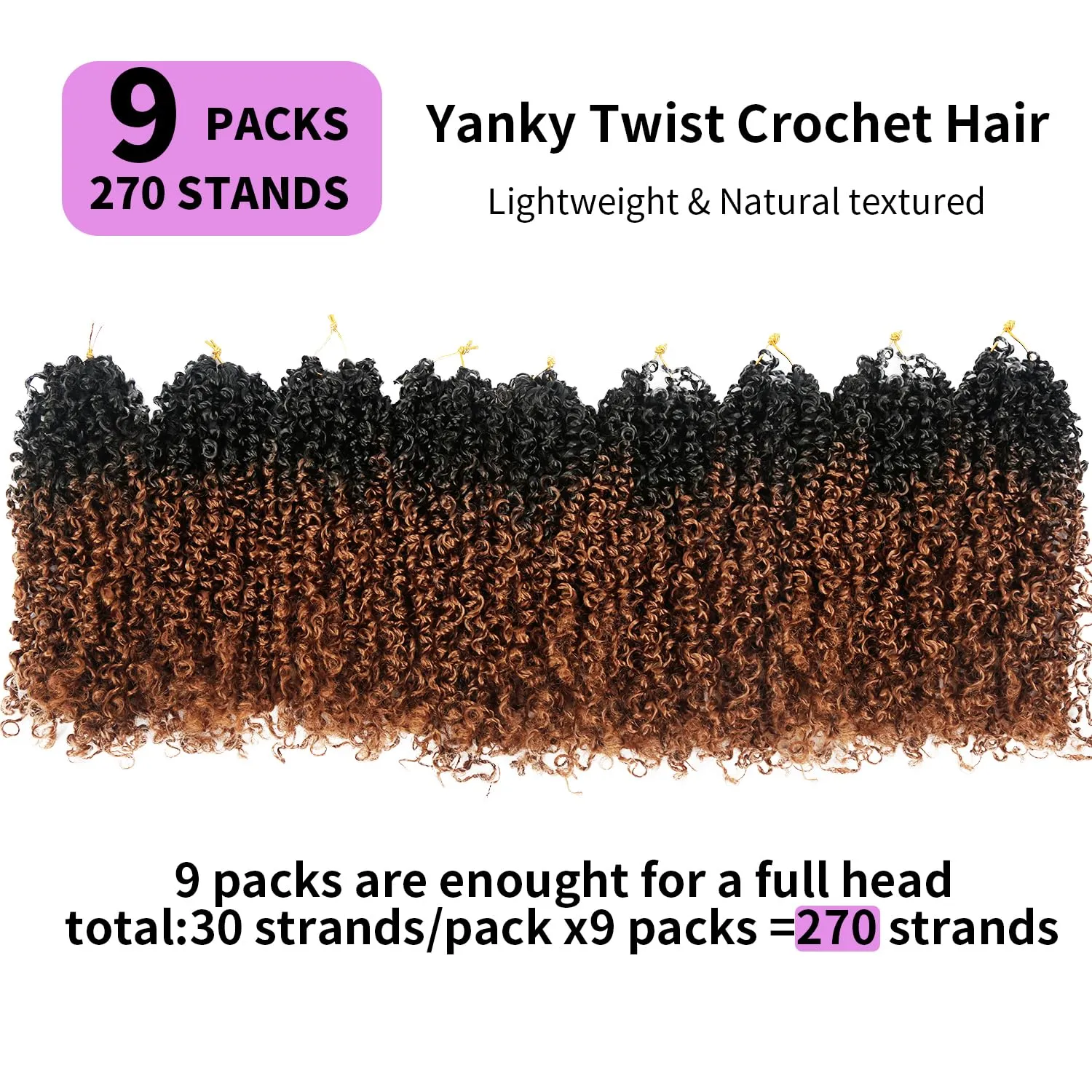 8 Inch Yanky Twist Crochet Hair 9 Packs (270 Strands Total) Pre-looped Yankee Twist Hair Crochet Braids for Women,Senegalese Twists Crochet Hair with Curly Ends Synthetic Crochet Braids (OT1B/30)