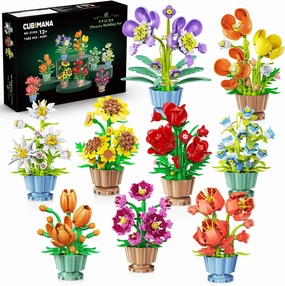 9 Pack Flowers Botanicals Collection 3.6MM Mini Building Set - 1462PCS Flower Plants Building Block Toy, Fake Indoor Flowers for Home Office Decor, Christmas Valentines Birthday Gifts for Adults Women