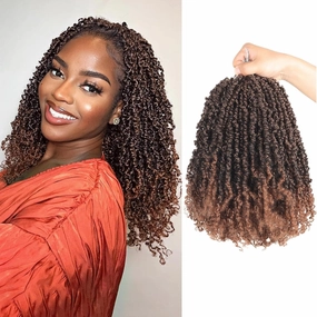 9 Packs Yanky Twist 16 Inch Crochet Hair Pre-Twisted Curly Braiding Hair Extensions Pre-looped Ombre Brown Yanky Twists Hair with Curls (T30#, 16 Inch (Pack of 9))
