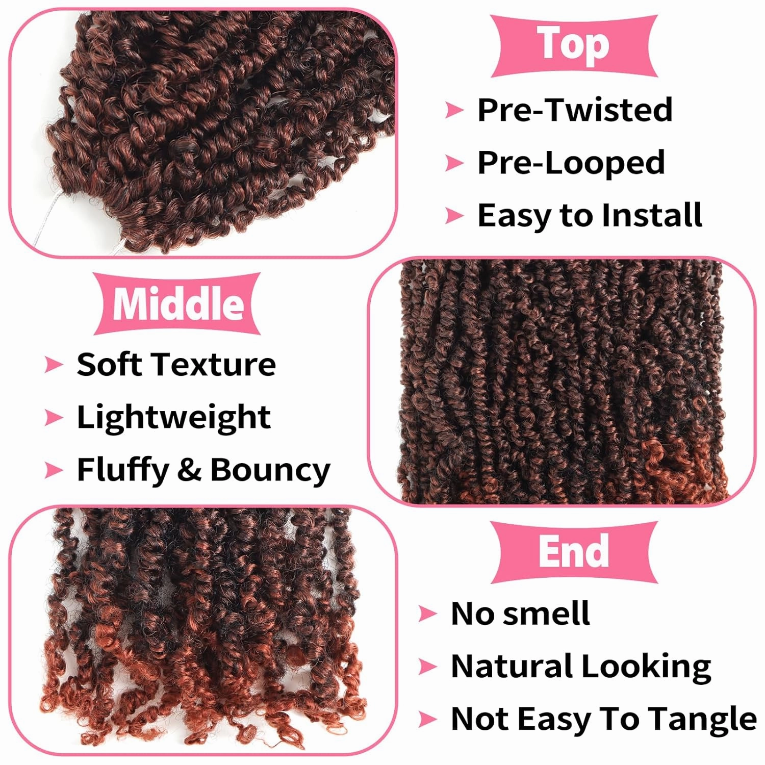 9 Packs Yanky Twist Crochet Hair 14 inch Pre-twisted Passion Twist Crochet Ombre Brown Hair Micro Spring Twist Crochet Hair Extensions Suitable for black women. (T350, 14 Inch (Pack of 9))